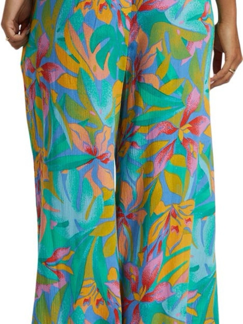 Billabong Tropical Wide Leg Teal Multi Color Pants Boho Beach Vacation Resort S - Picture 5 of 16